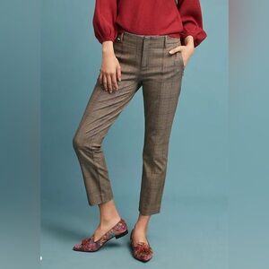 Anthropologie The Essential Slim Trousers Brown/Rust Cropped Houndstooth Size 8